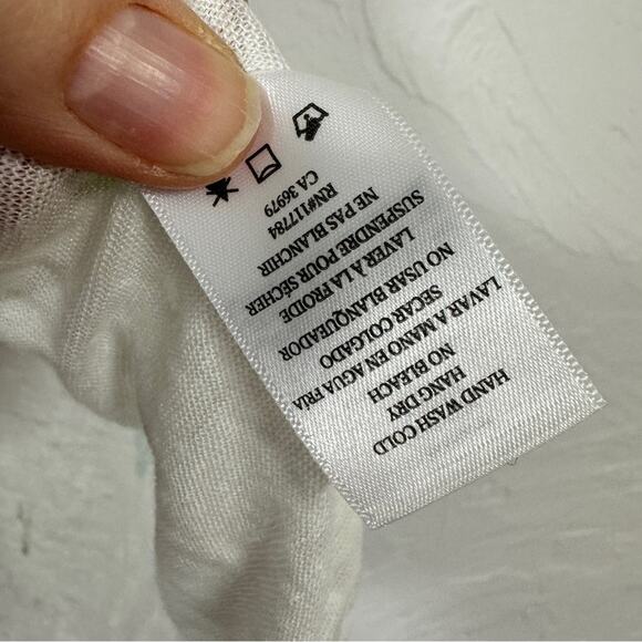 Rails White Linen Cactus Print Tee Shirt Womens M Short Sleeve Sheer V Neck - Picture 9 of 10